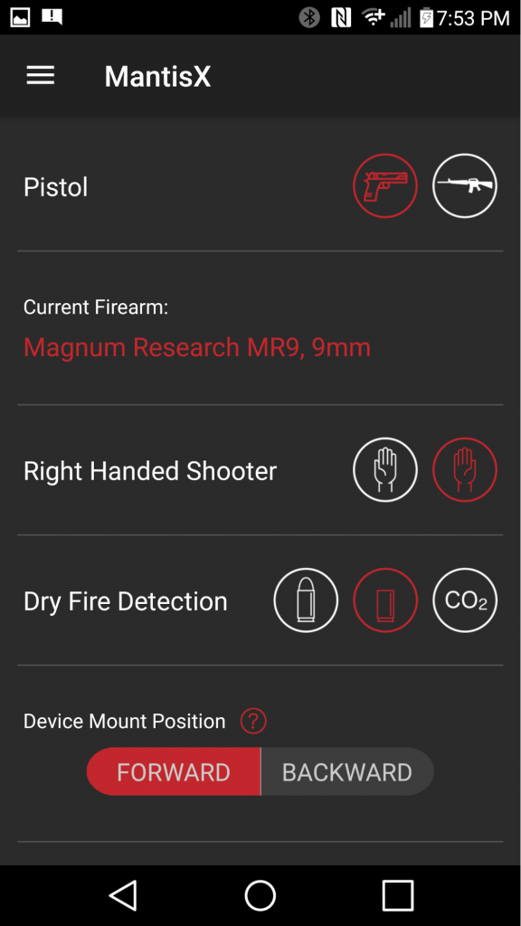 Image of MantisX Training System app screen